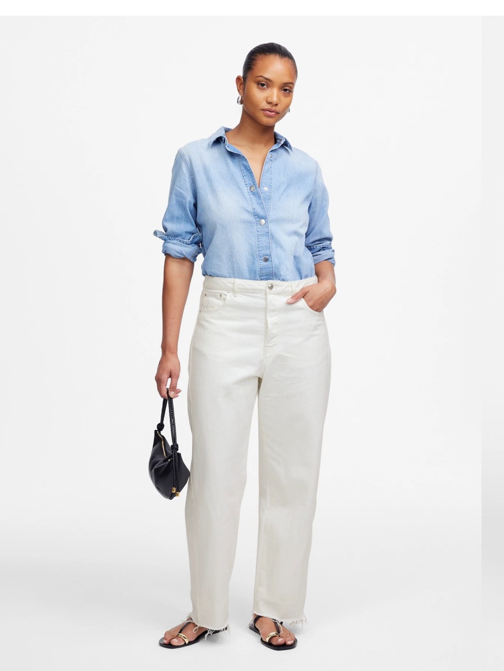 NWT Madewell The Curvy Pieced Barrel-Leg Jean Off White SZ-32 100% Cotton